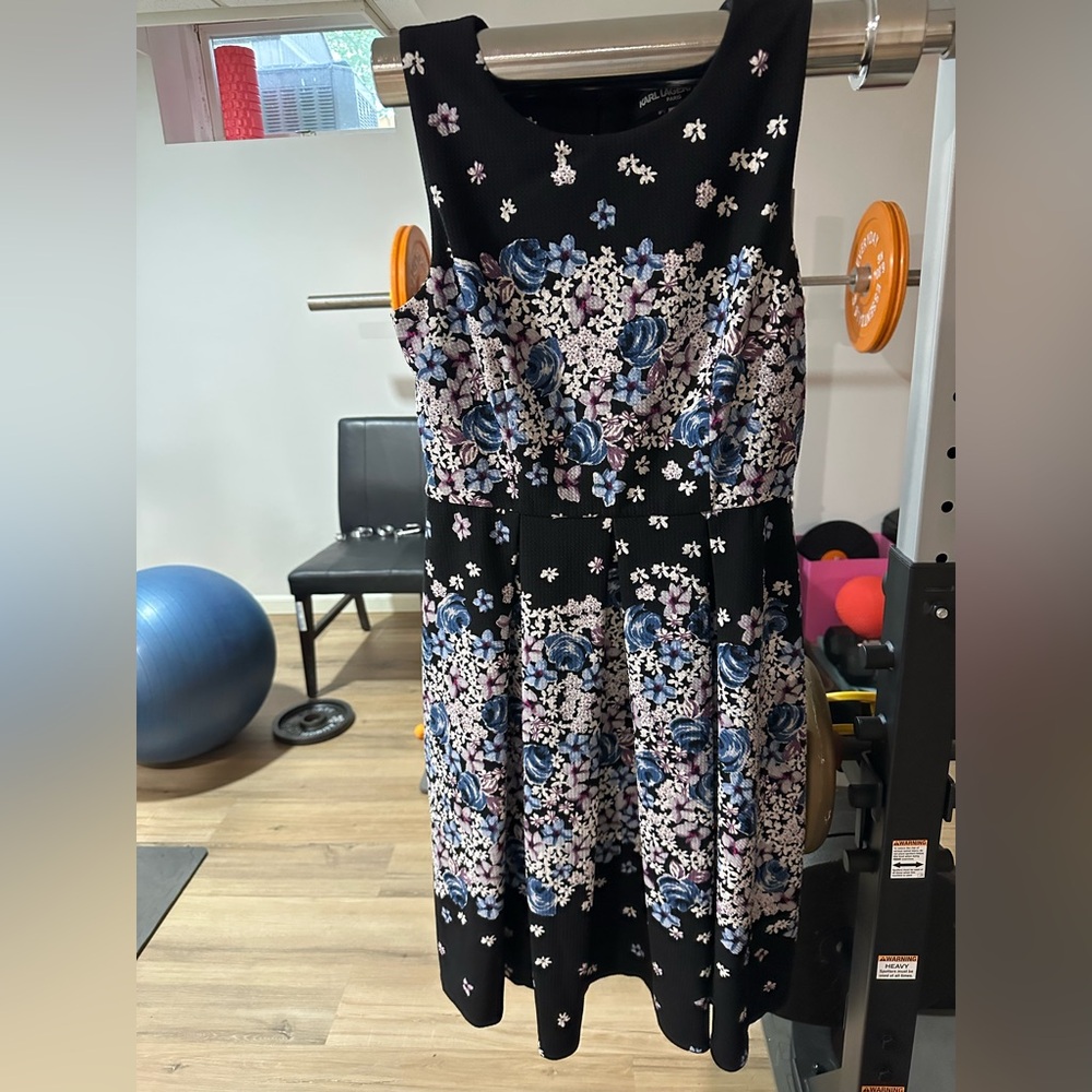 Karl Lagerfeld Black Work Dress with White Floral Accents